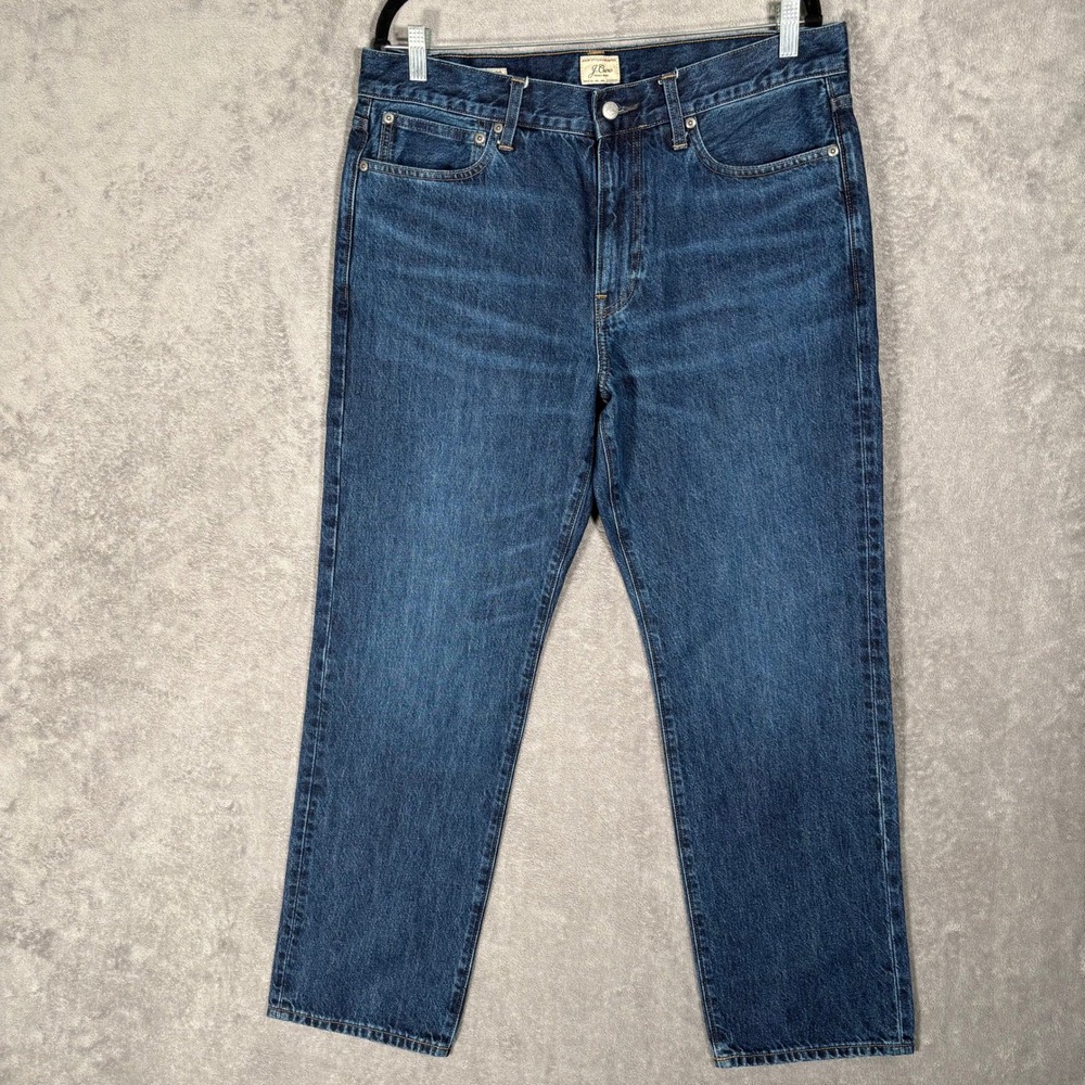 J.Crew Classic Straight Leg Jeans Mens Fit 36x30 Dark Wash Blue Denim Cotton
